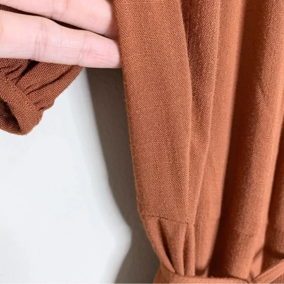 Christy Dawn The Augusta Midi Dress (Sz S) Short Puff Tie Sleeve Wrap Rust - Picture 10 of 16